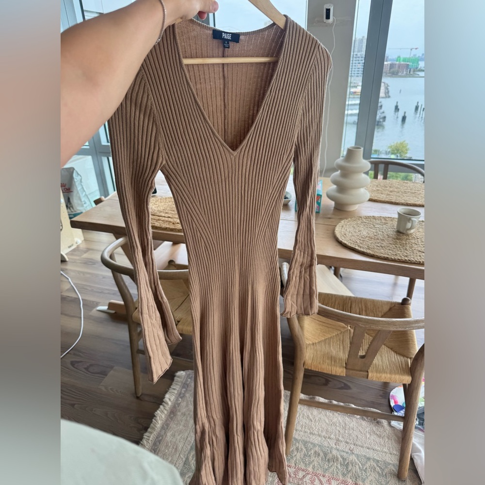 Ribbed V-Neck Maxi Dress in Brown